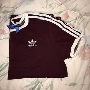 Burgundy Adidas Three Stripe Shirt